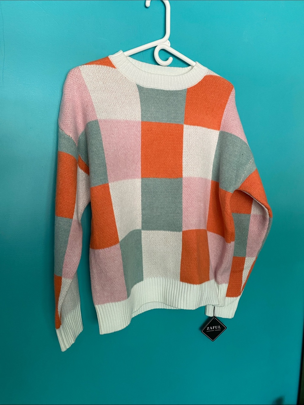 NWT Zaful Orange Pink Colorblock Oversized Pullover Sweater S